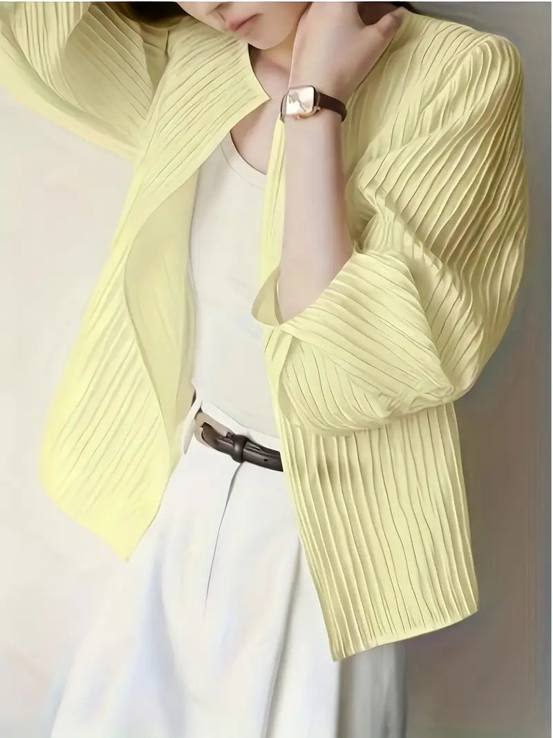 Elegant pleated vertical stripe half-sleeve shirt